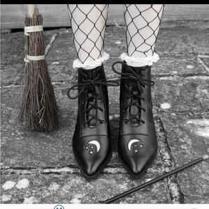 Yru aura whimsigoth whimsical witchy goth celestial lunar Black Ankle Booties